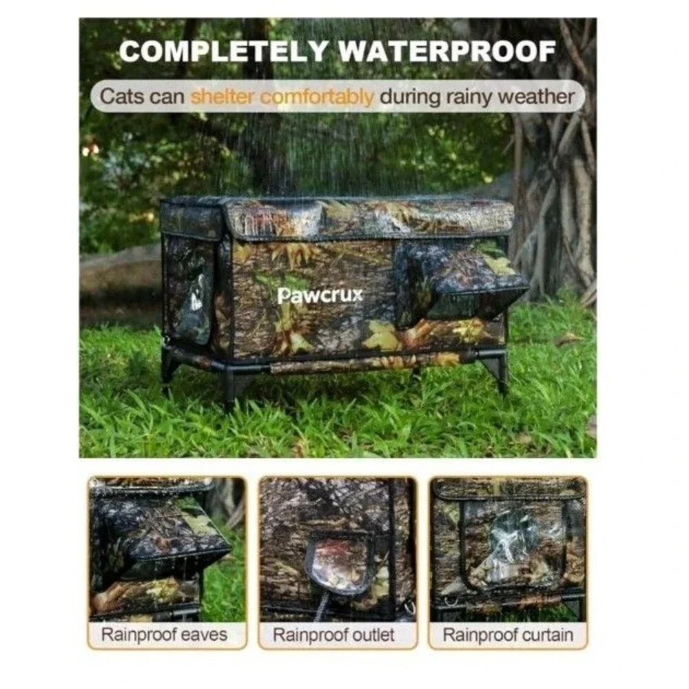 Raised Insulated Weatherproof Heated Cat House for Outdoor with Escape Door